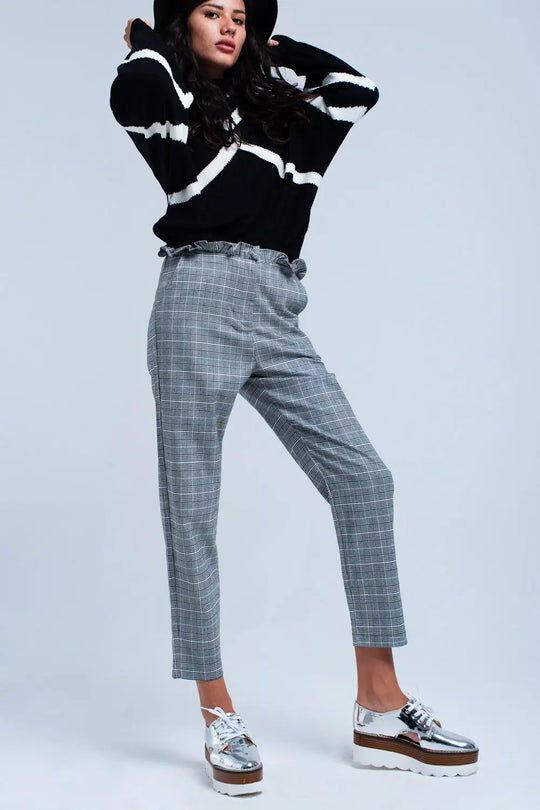 Gray tartan pattern pants - Pants
