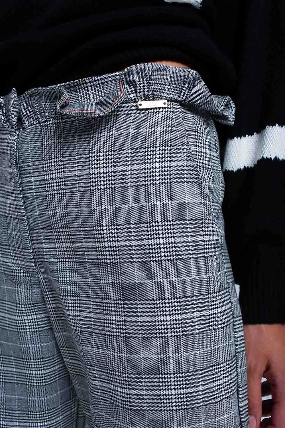 Gray tartan pattern pants - Pants