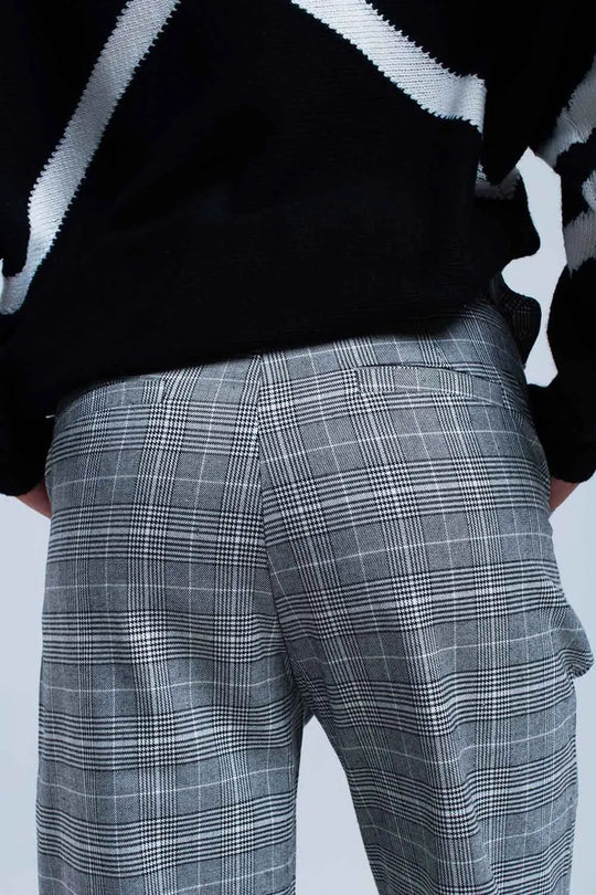 Gray tartan pattern pants - Pants