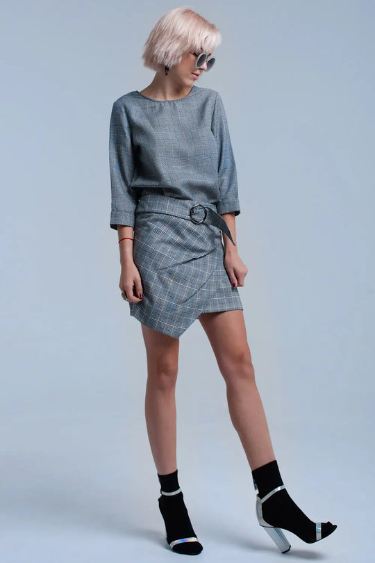 Gray tartan pattern top with ribbons - Shirts