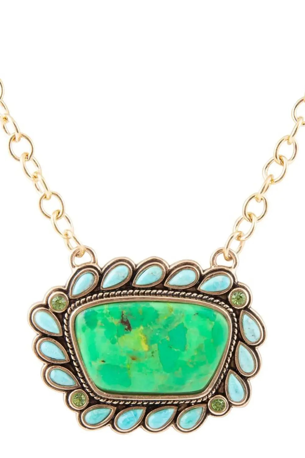 Legacy Lime Green and Blue Turquoise Golden Pendant Necklace - Necklaces