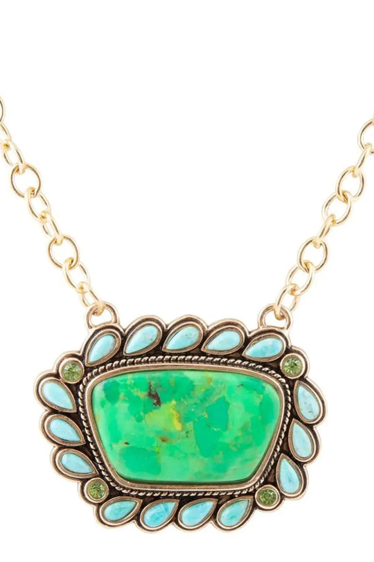 Legacy Lime Green and Blue Turquoise Golden Pendant Necklace - Necklaces