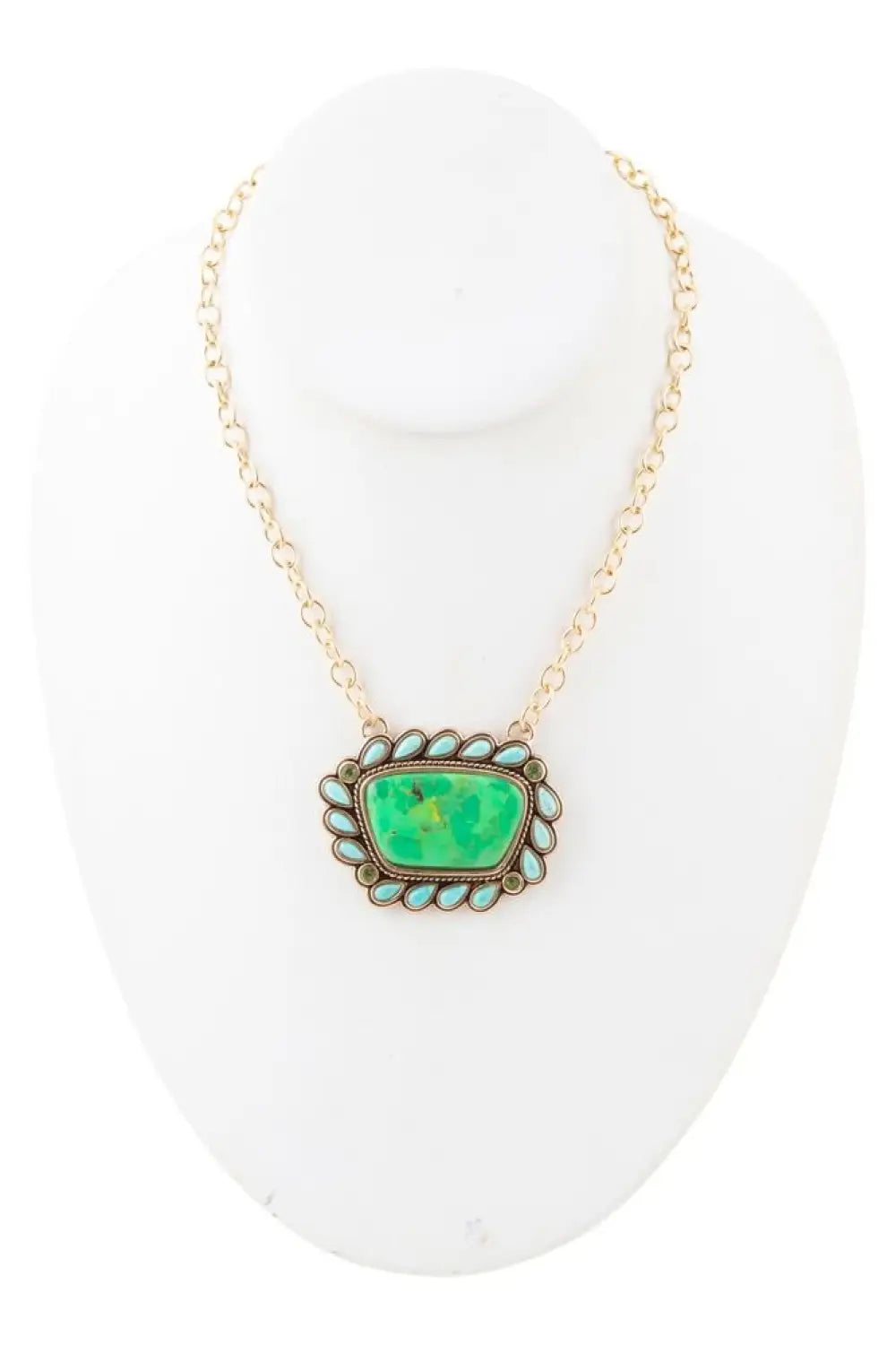 Legacy Lime Green and Blue Turquoise Golden Pendant Necklace - Necklaces