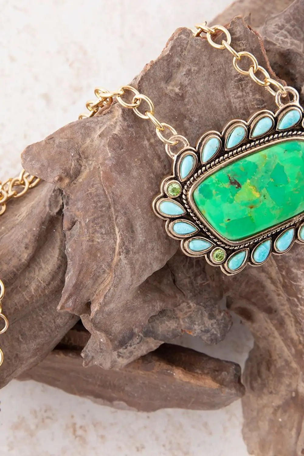Legacy Lime Green and Blue Turquoise Golden Pendant Necklace - Necklaces