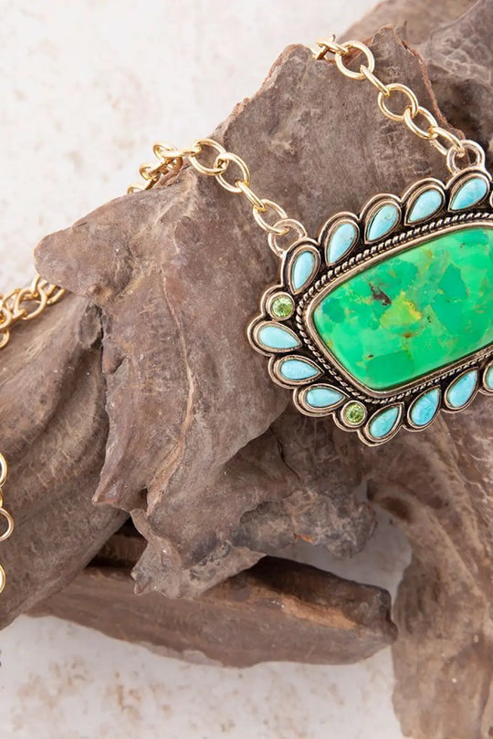 Legacy Lime Green and Blue Turquoise Golden Pendant Necklace - Necklaces