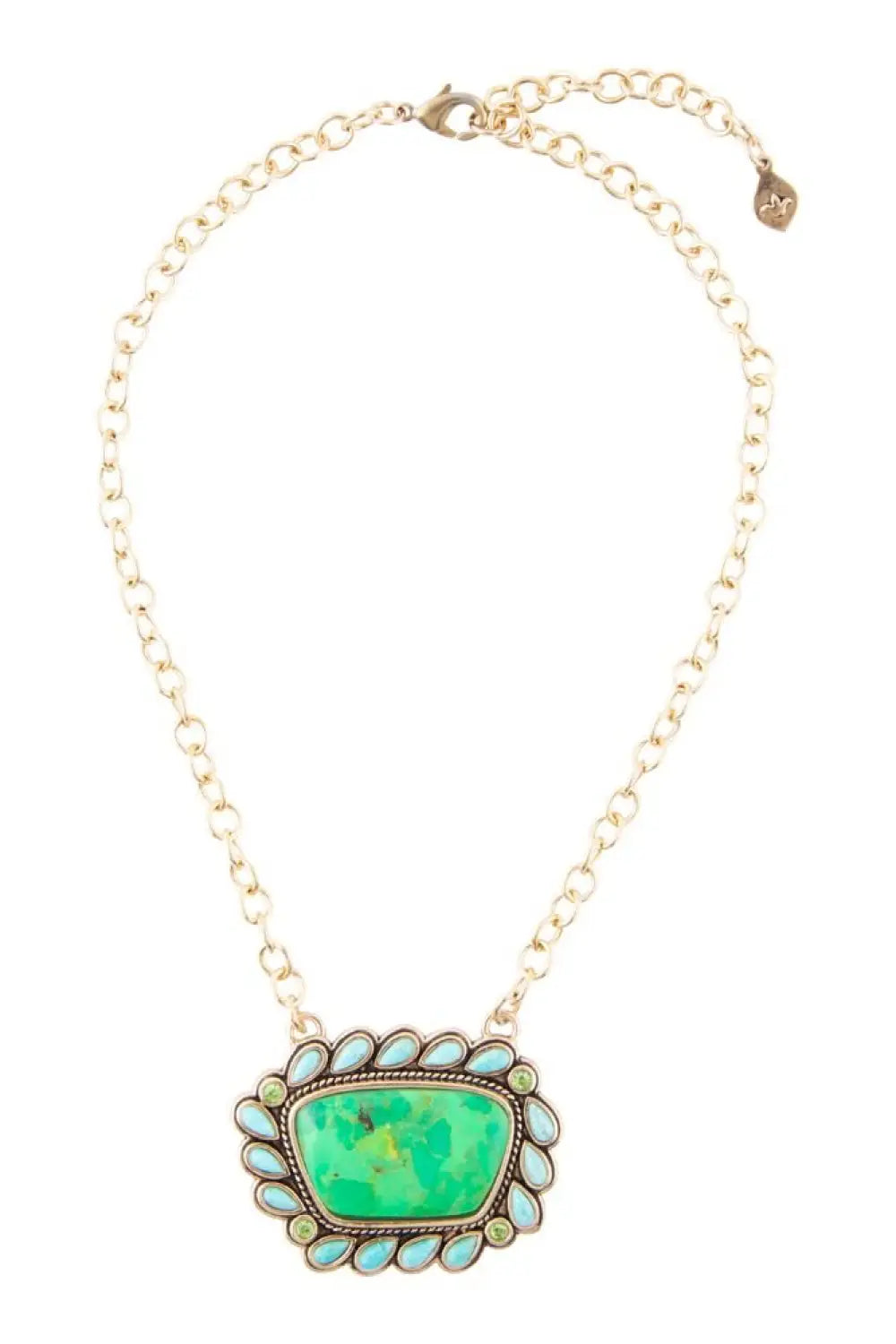 Legacy Lime Green and Blue Turquoise Golden Pendant Necklace - Necklaces