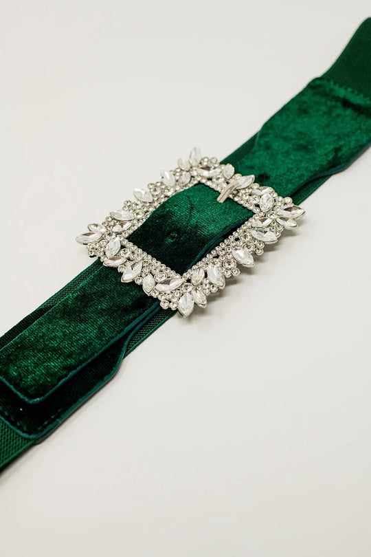 Green Belt with rhinestones and adjustable elastic - One Size / Green - Accesory