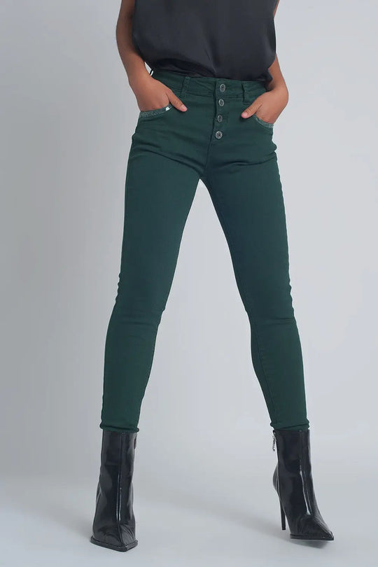 Green boyfriend Pants with sequin pocket detail - Jeans