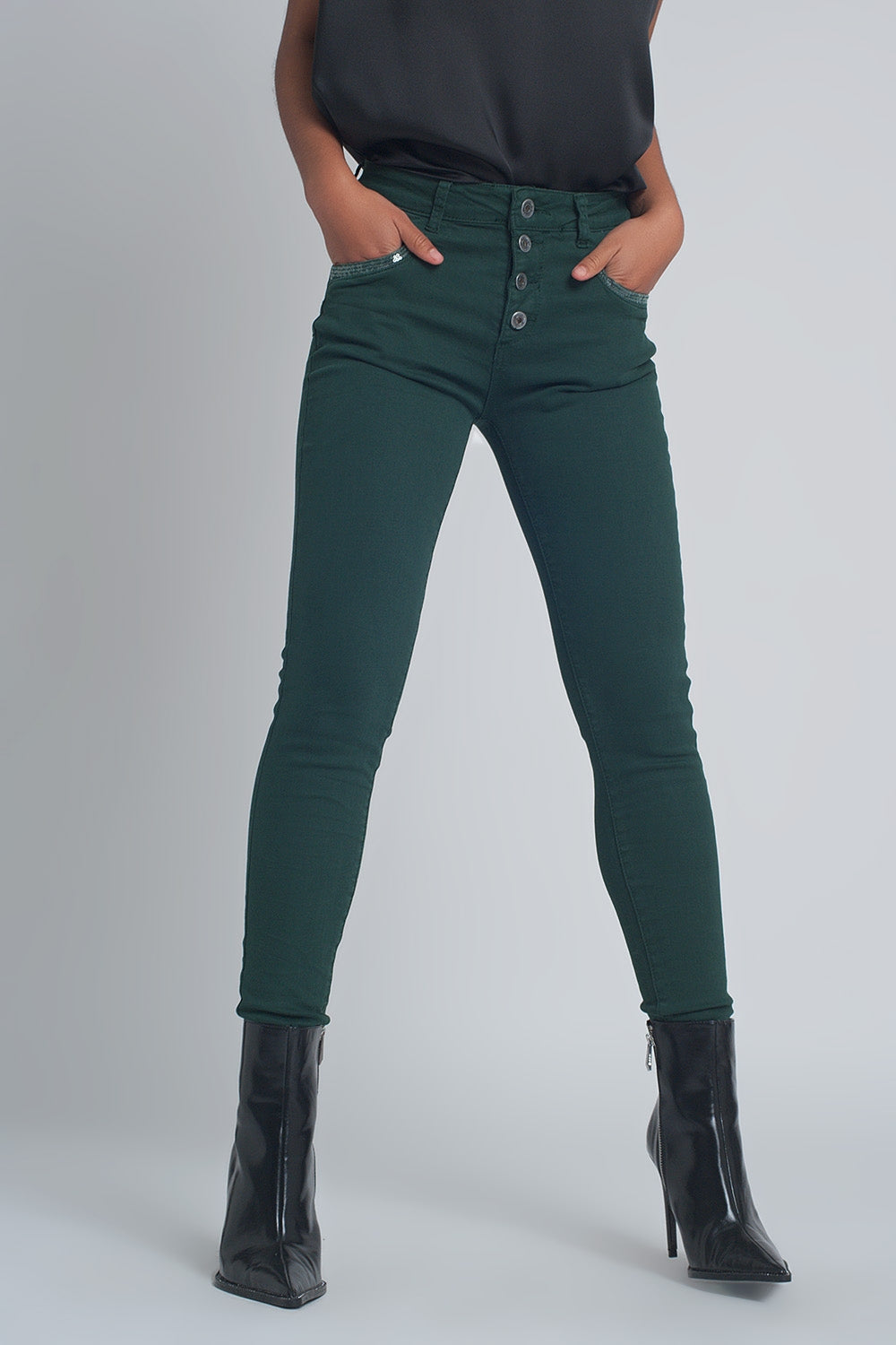 Green boyfriend Pants with sequin pocket detail