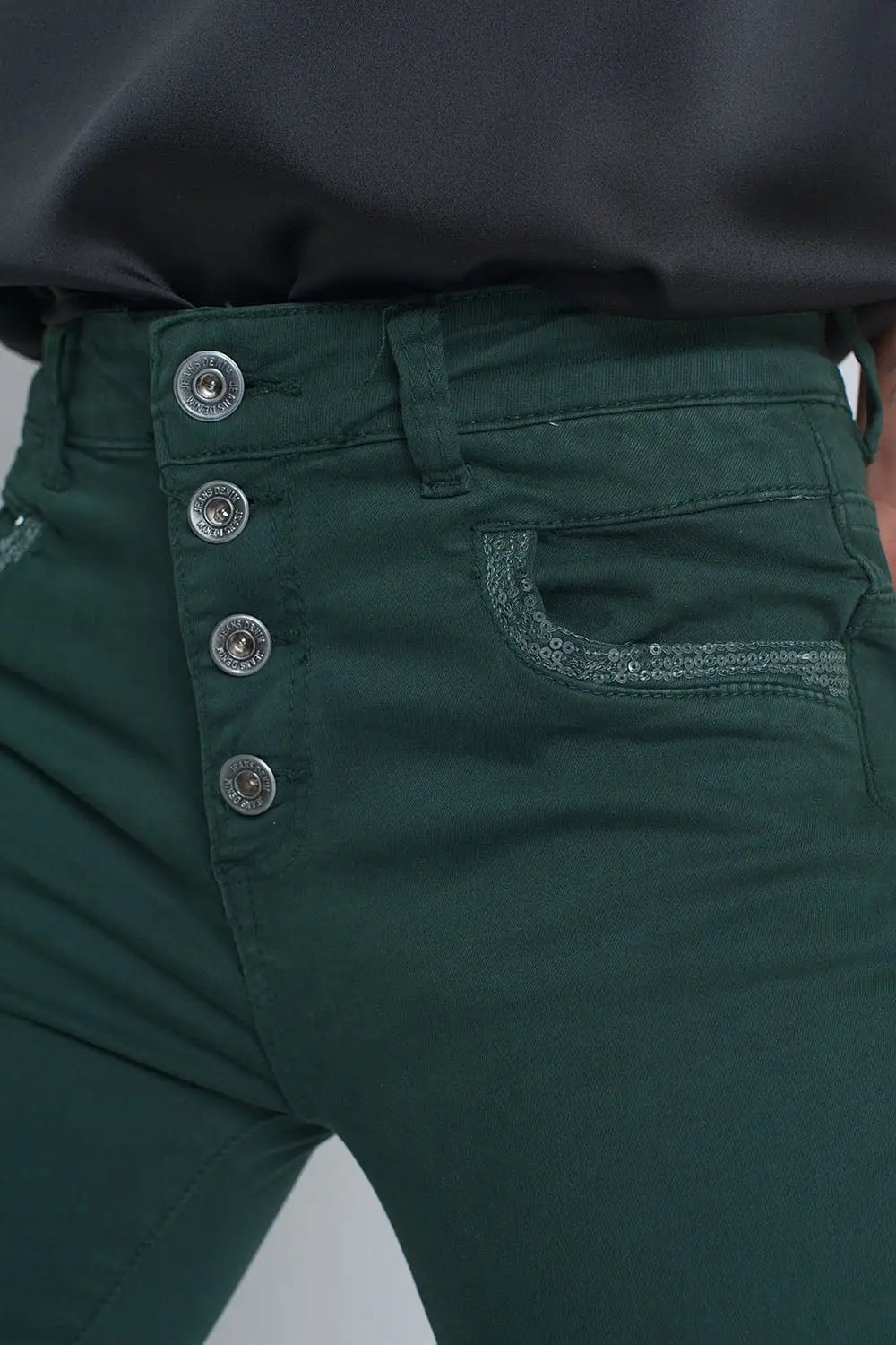 Green boyfriend Pants with sequin pocket detail - Jeans