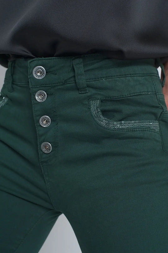 Green boyfriend Pants with sequin pocket detail - Jeans