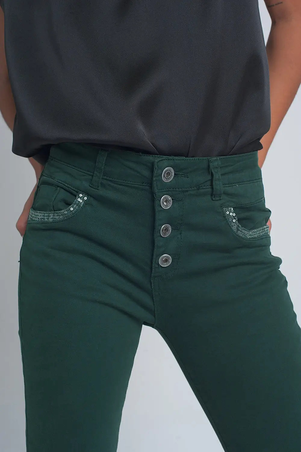 Green boyfriend Pants with sequin pocket detail - Jeans
