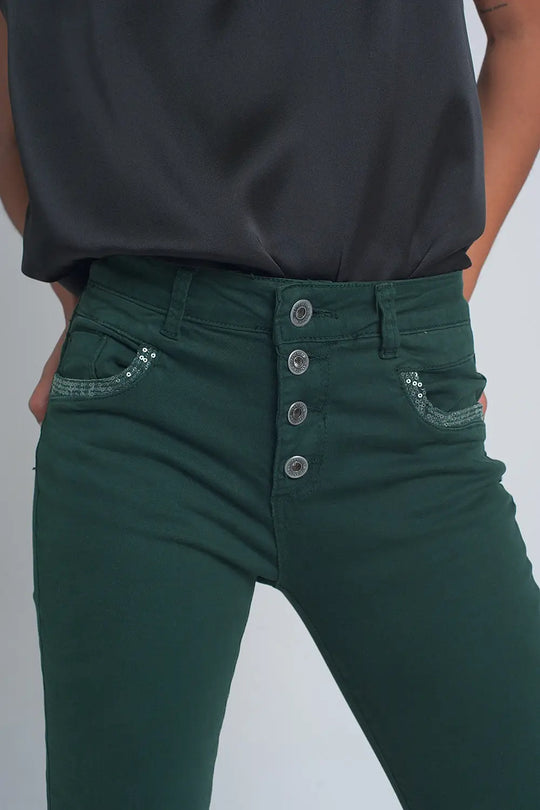 Green boyfriend Pants with sequin pocket detail - Jeans