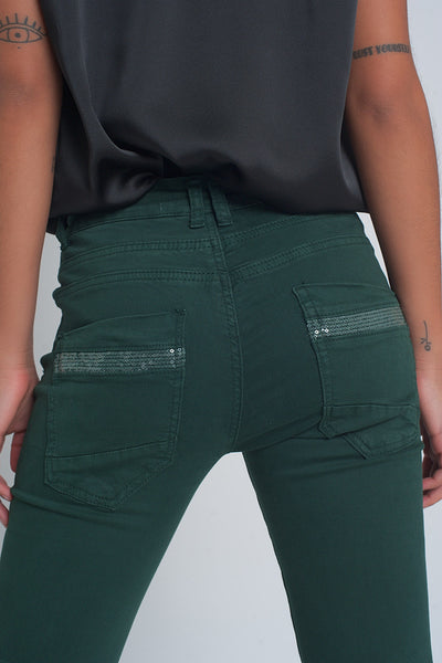 Green boyfriend Pants with sequin pocket detail