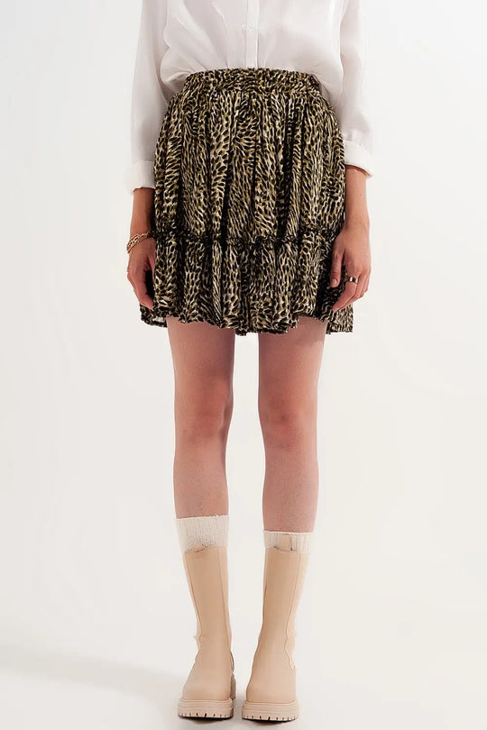 Green chiffon mini skirt with elastic waistband and shiny fabric - Skirts