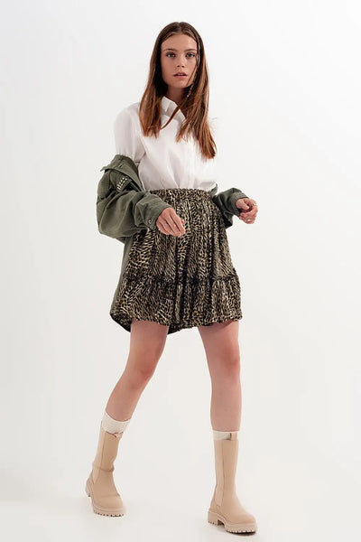 Green chiffon mini skirt with elastic waistband and shiny fabric - Skirts