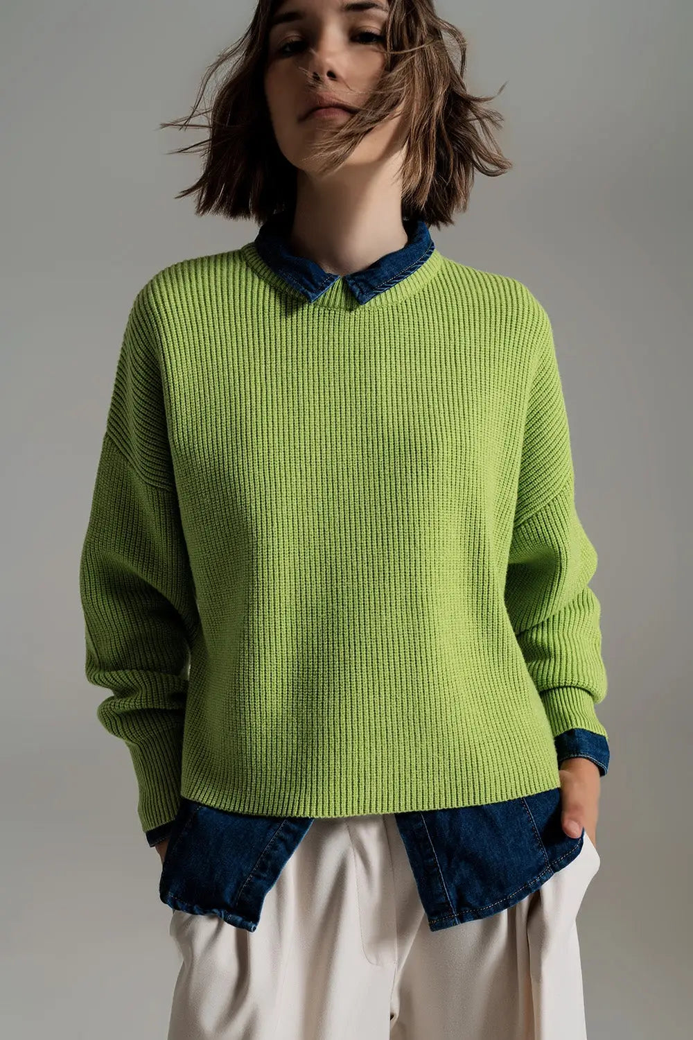 green chunky knitted relaxed Jumper - Sweaters
