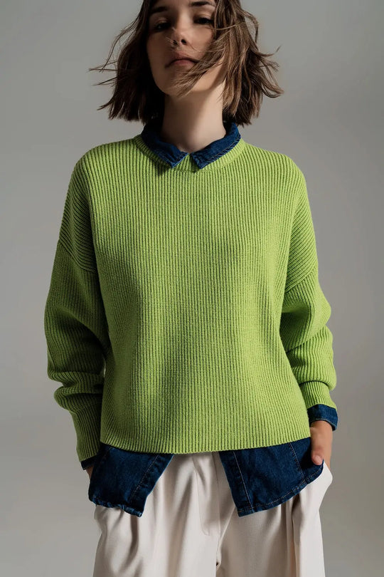 green chunky knitted relaxed Jumper - Sweaters
