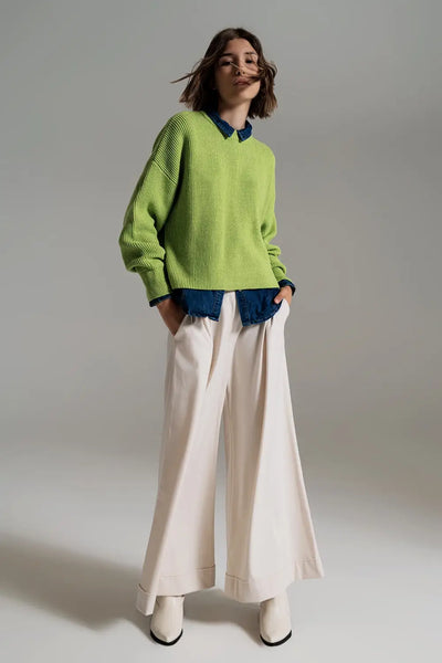 green chunky knitted relaxed Jumper - Sweaters