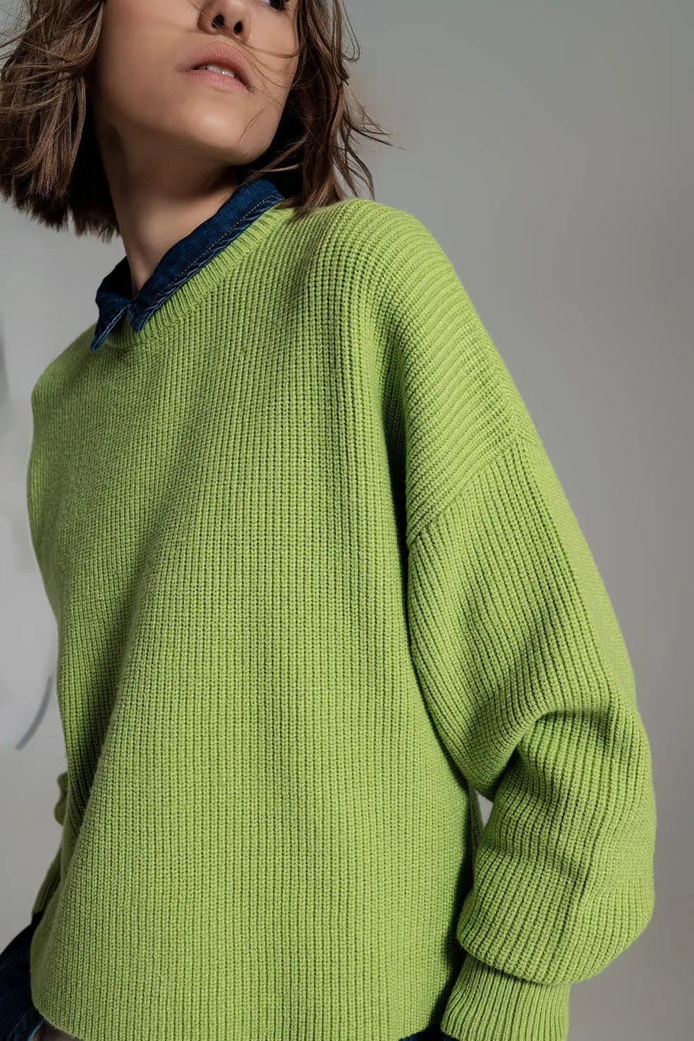 green chunky knitted relaxed Jumper - Sweaters