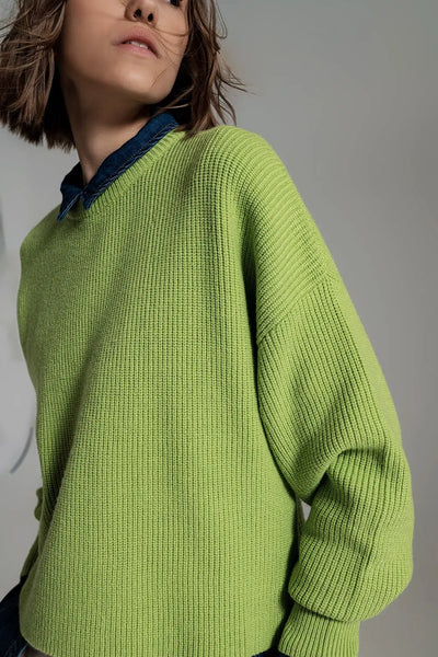 green chunky knitted relaxed Jumper - Sweaters