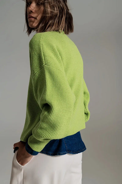 green chunky knitted relaxed Jumper - Sweaters