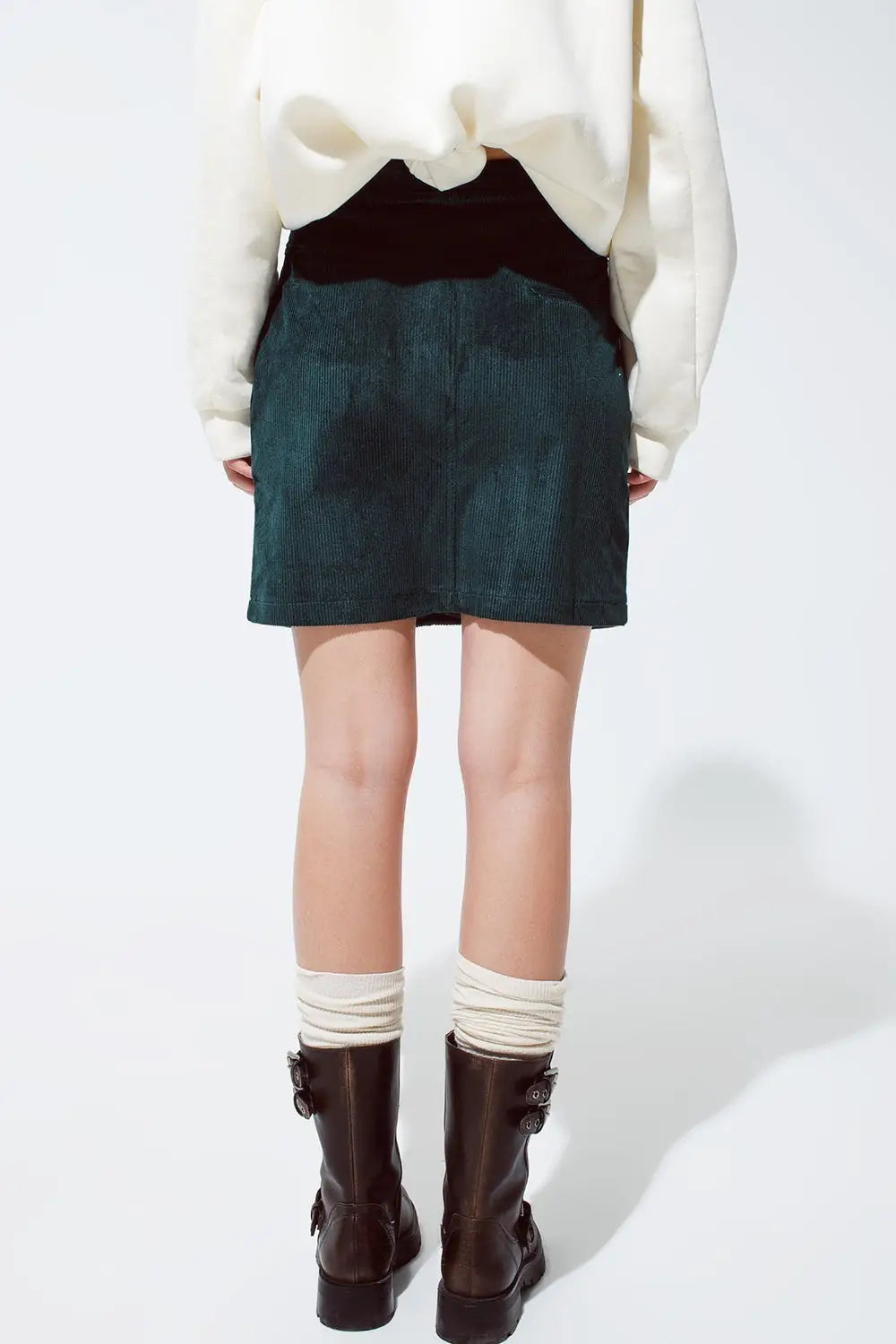 green corduroy miniskirt with pockets - Skirts