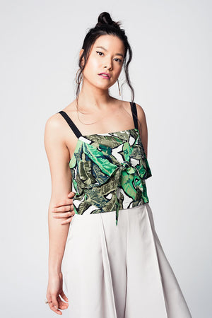 Q2 Green crop top with leaves print