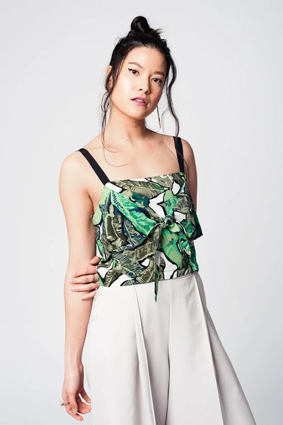 Q2 Green crop top with leaves print