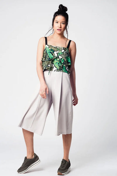 Green crop top with leaves print - Shirts