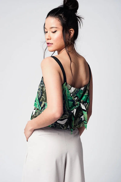 Green crop top with leaves print - Shirts