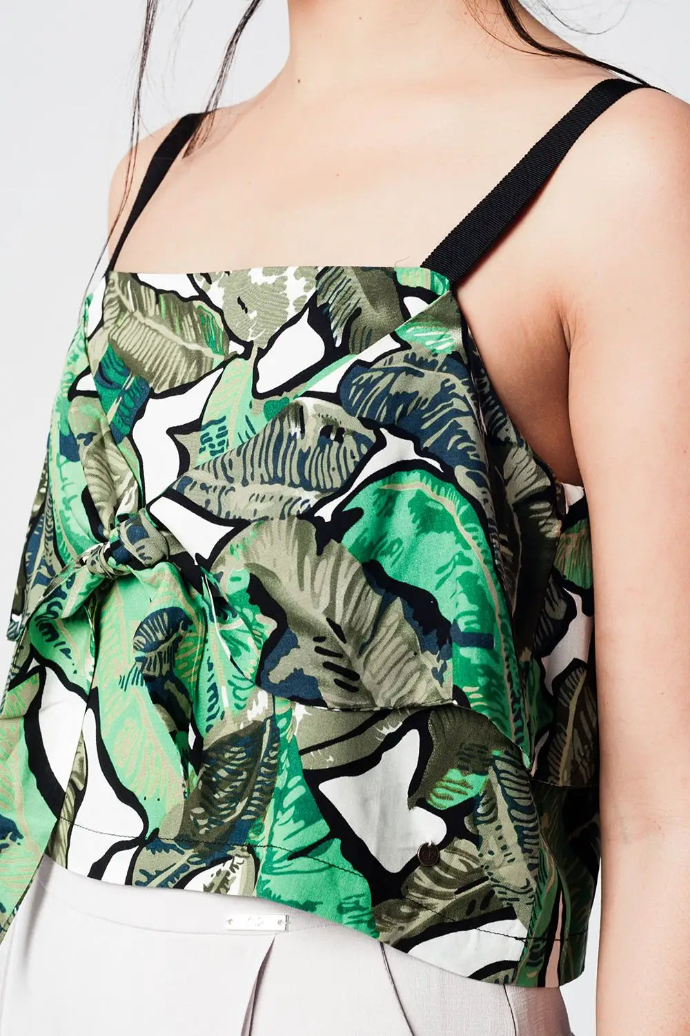 Green crop top with leaves print - Shirts