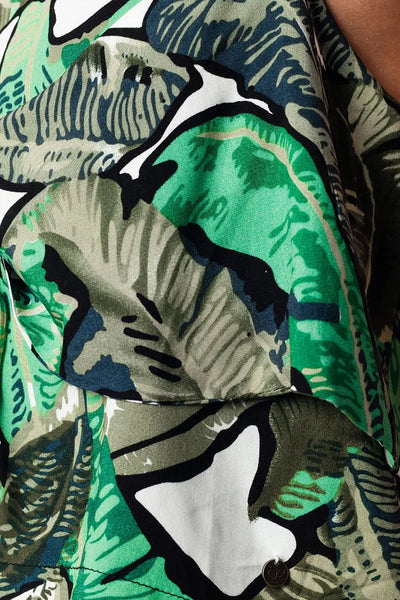 Green crop top with leaves print - Shirts