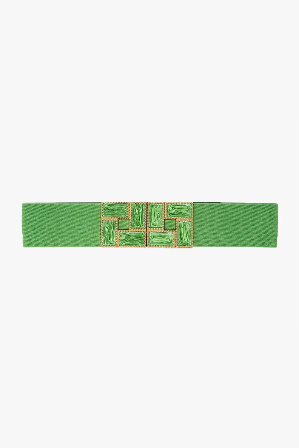 Q2 Green Elastic Belt With Squared Marbled Buckles And Gold Details