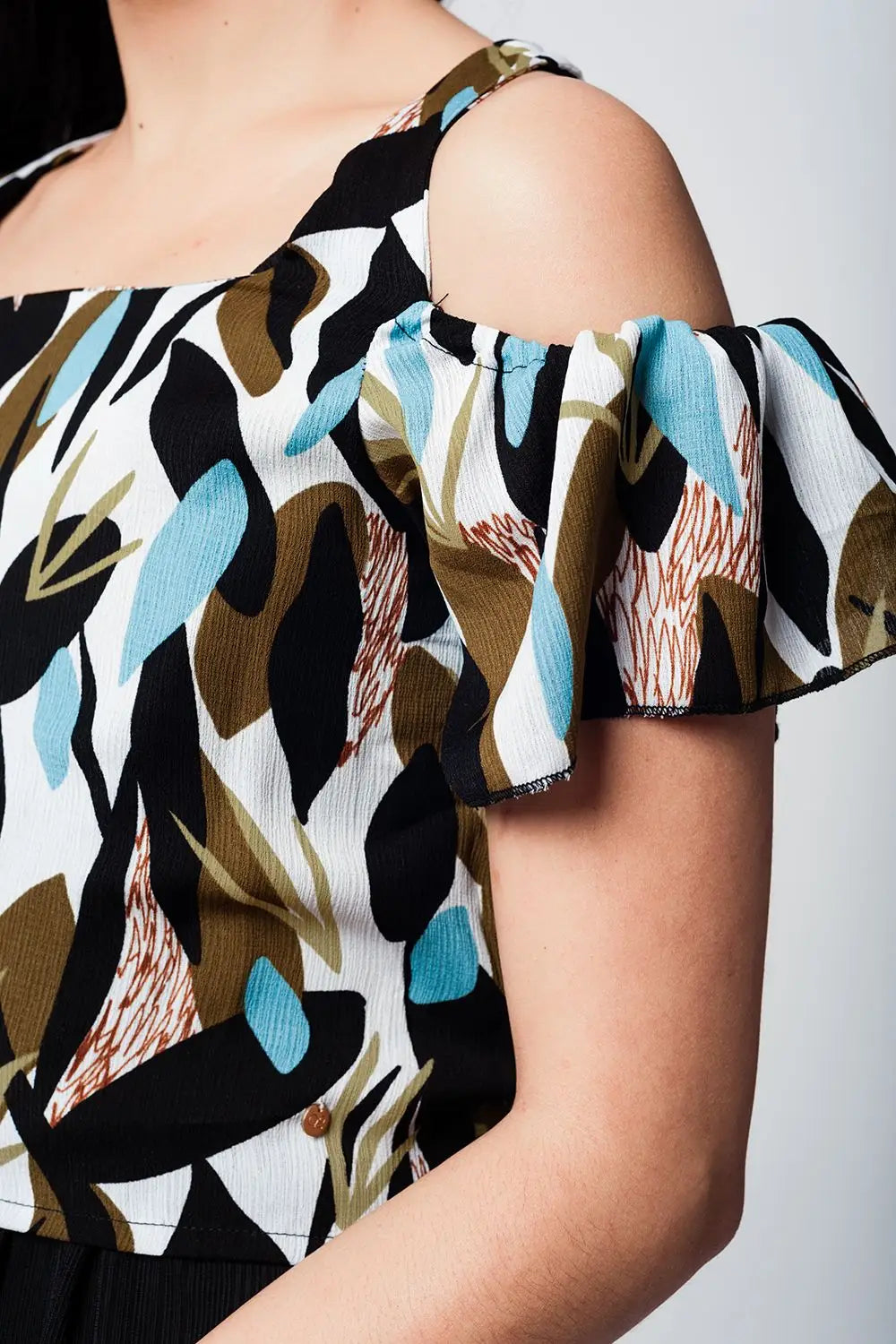 Green leaf print crop top - Shirts