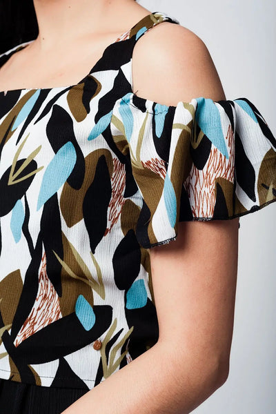 Green leaf print crop top - Shirts