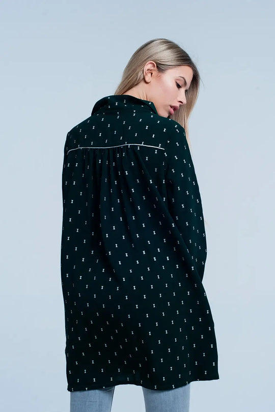 Green longline shirt with silver ribbon pattern - Shirts