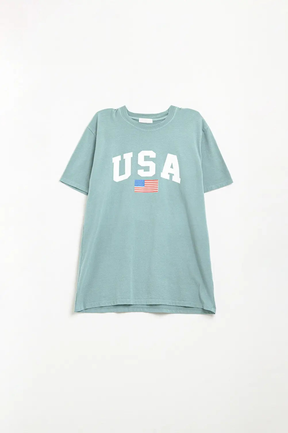 Green loose long t-shirt with USA logo - One Size / Green - Tops