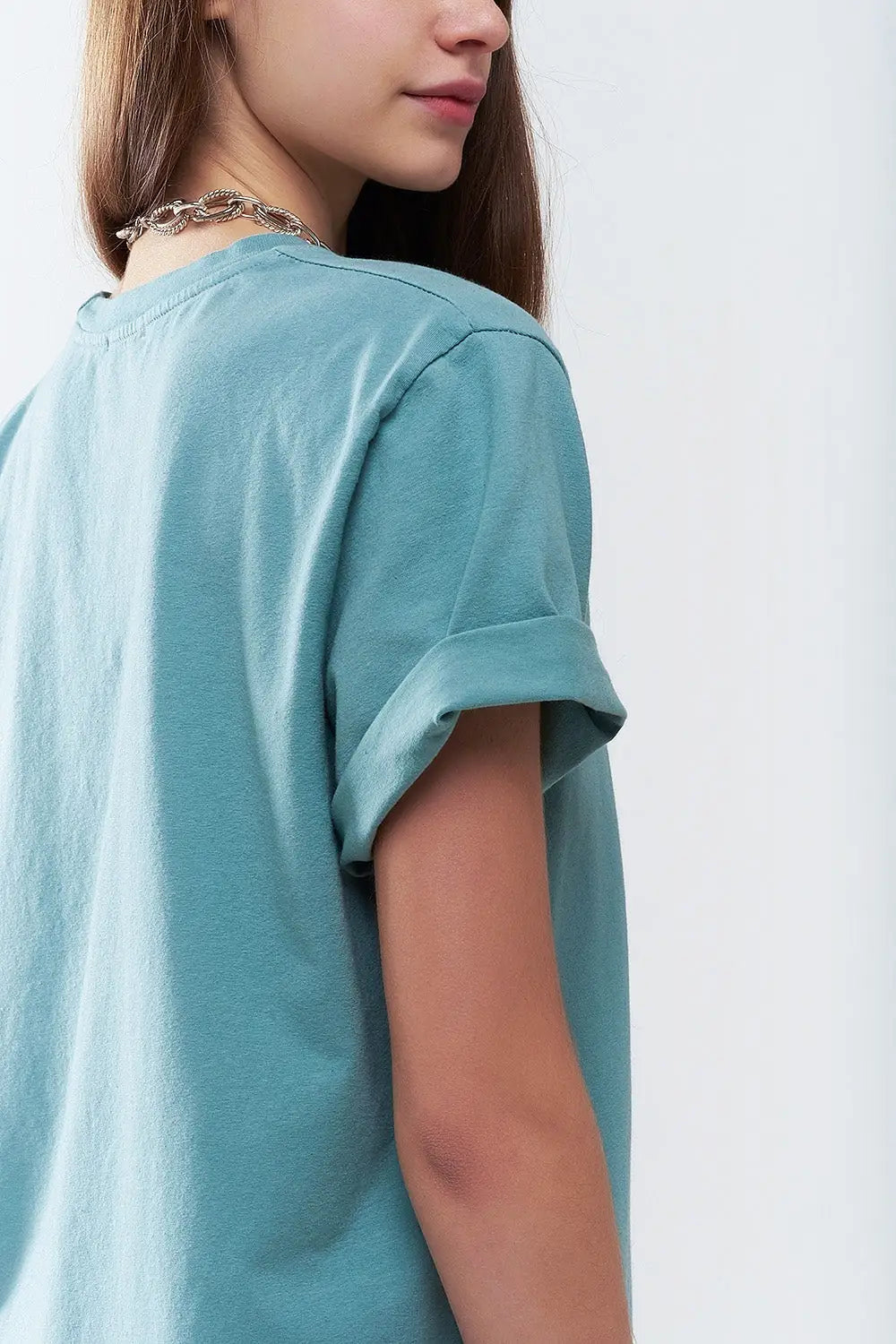 Green loose long t-shirt with USA logo - One Size / Green - Tops