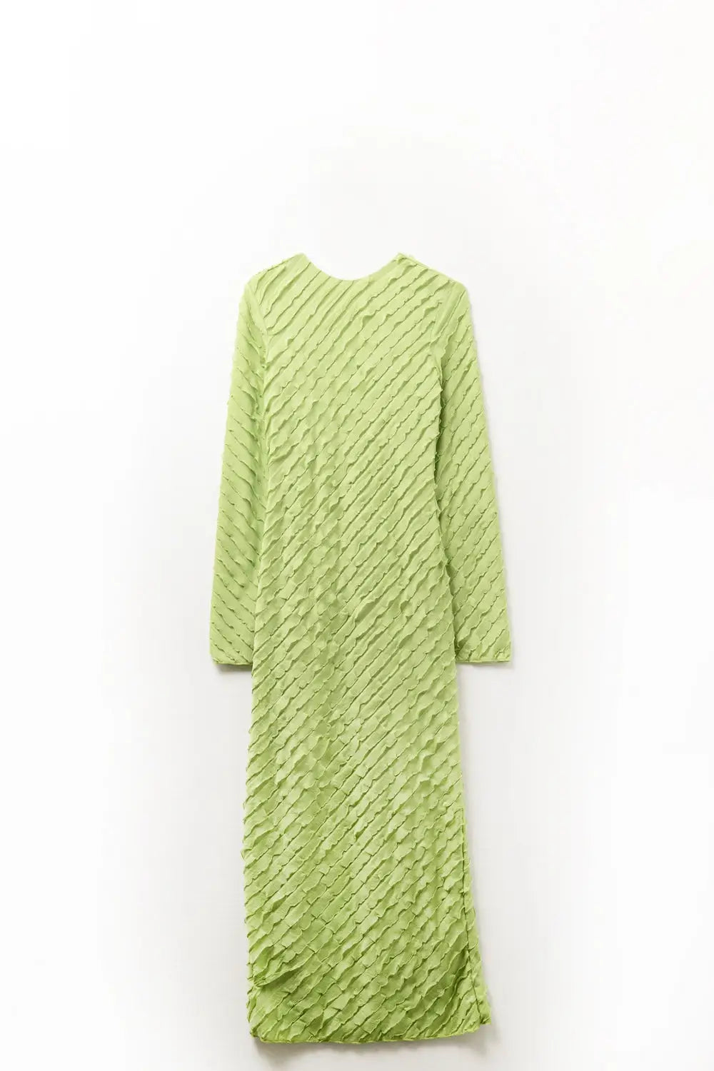 Q2 Green Maxi Dress With Bias mini Ruffle Design