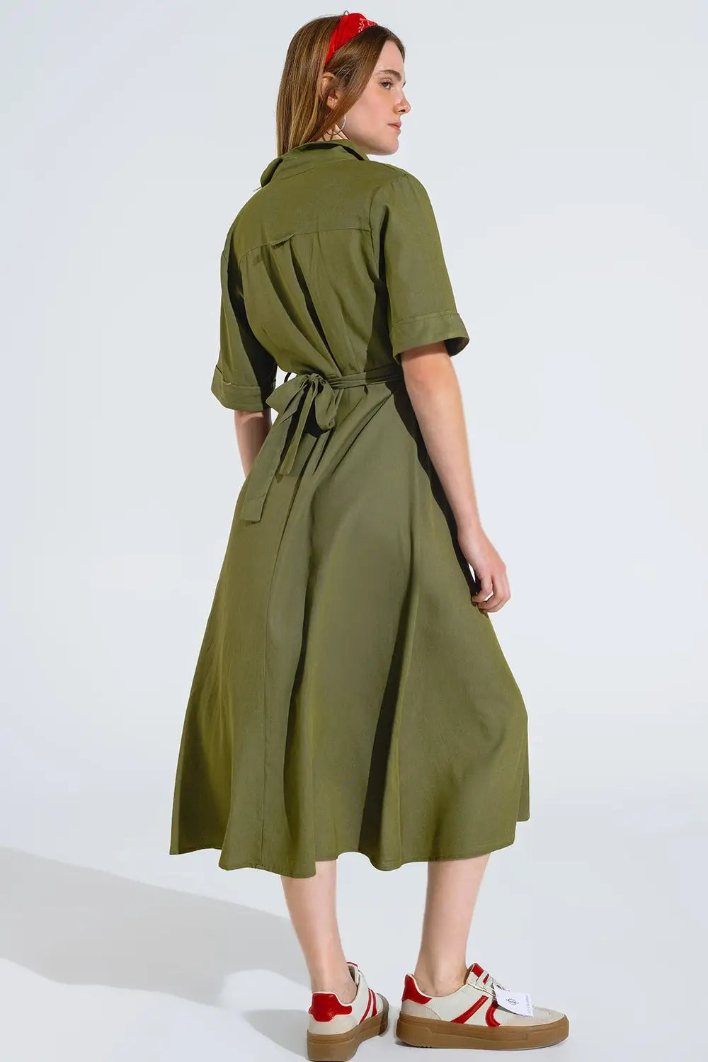 Green Maxi Shirt Dress With Polo Collar - Dresses