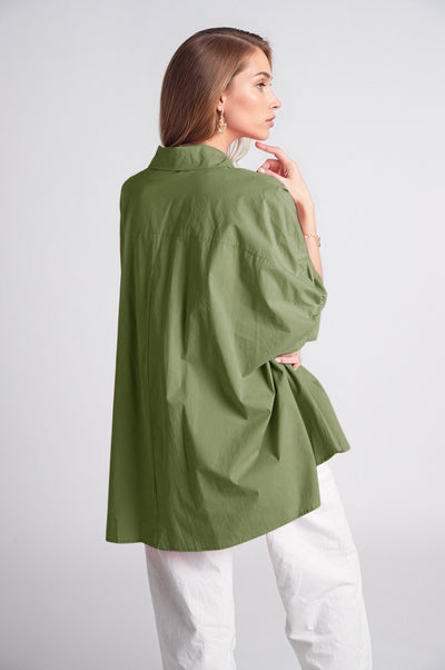 Green oversized blouse with short sleeve