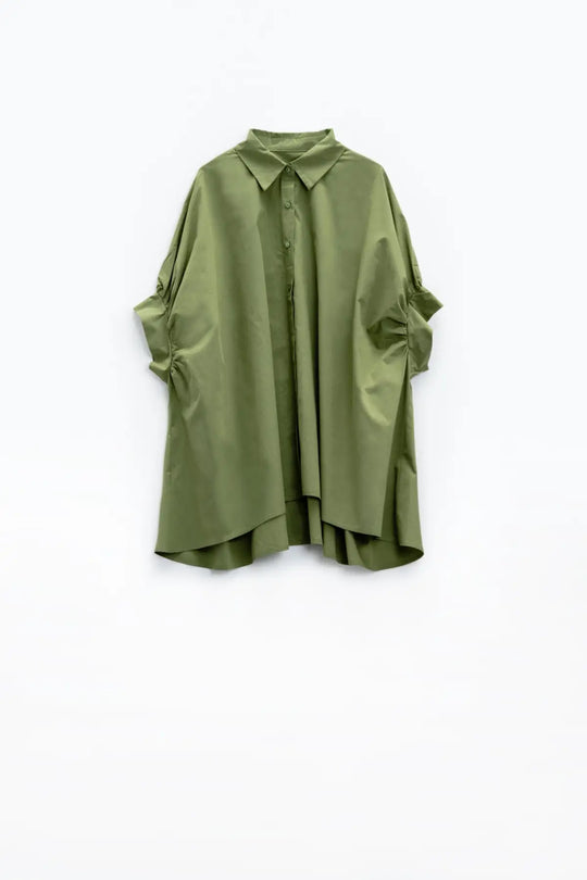 Green oversized blouse with short sleeve - Shirts