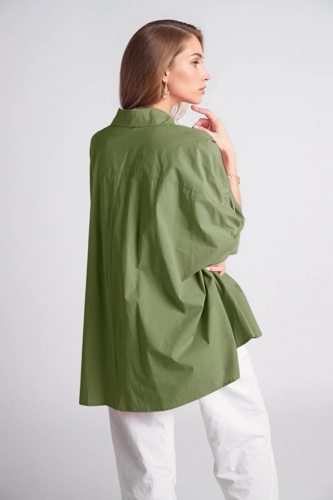 Green oversized blouse with short sleeve - Shirts