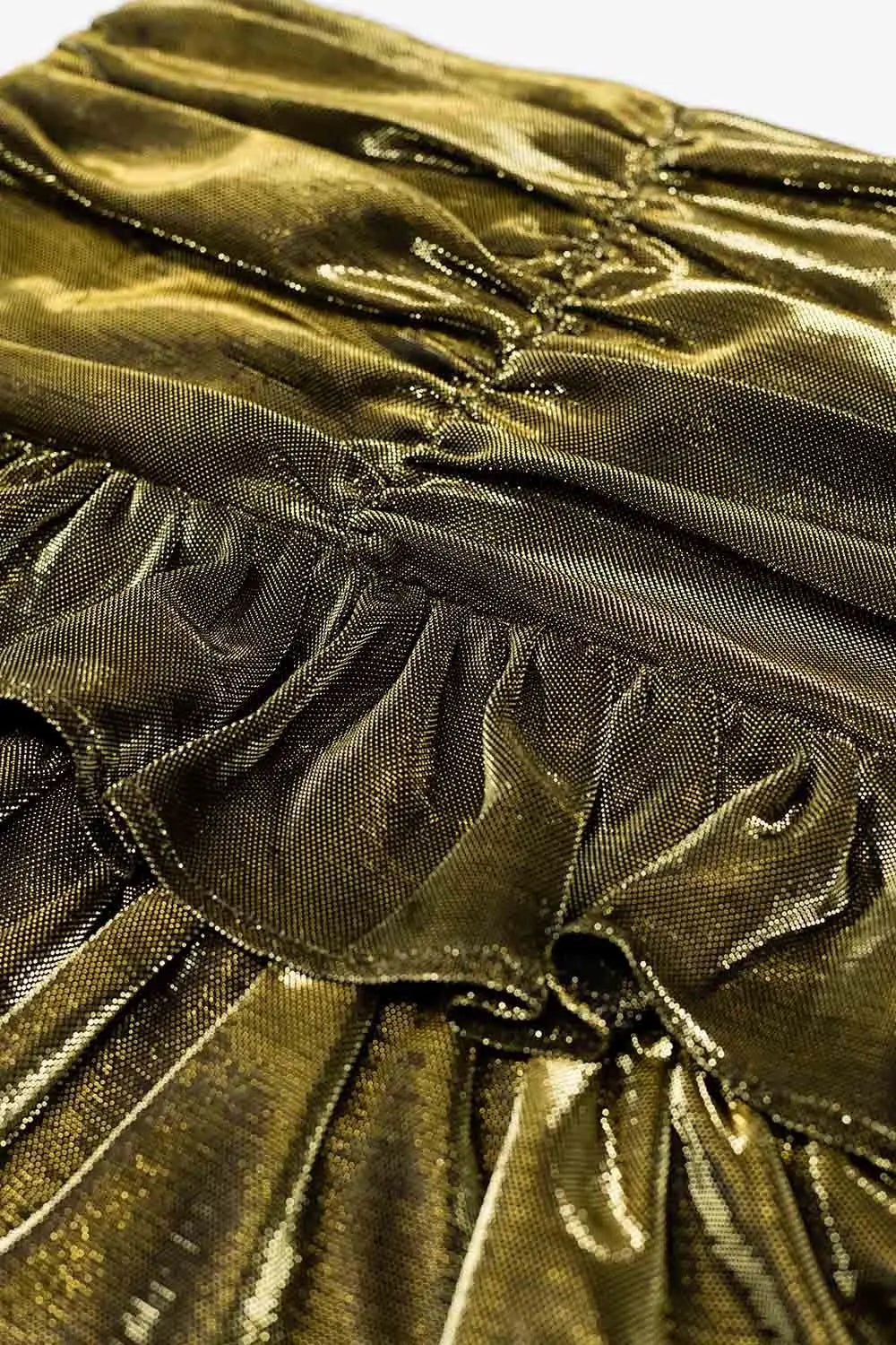 Green Short Skirt with Ruched and Metallic Design - Skirts