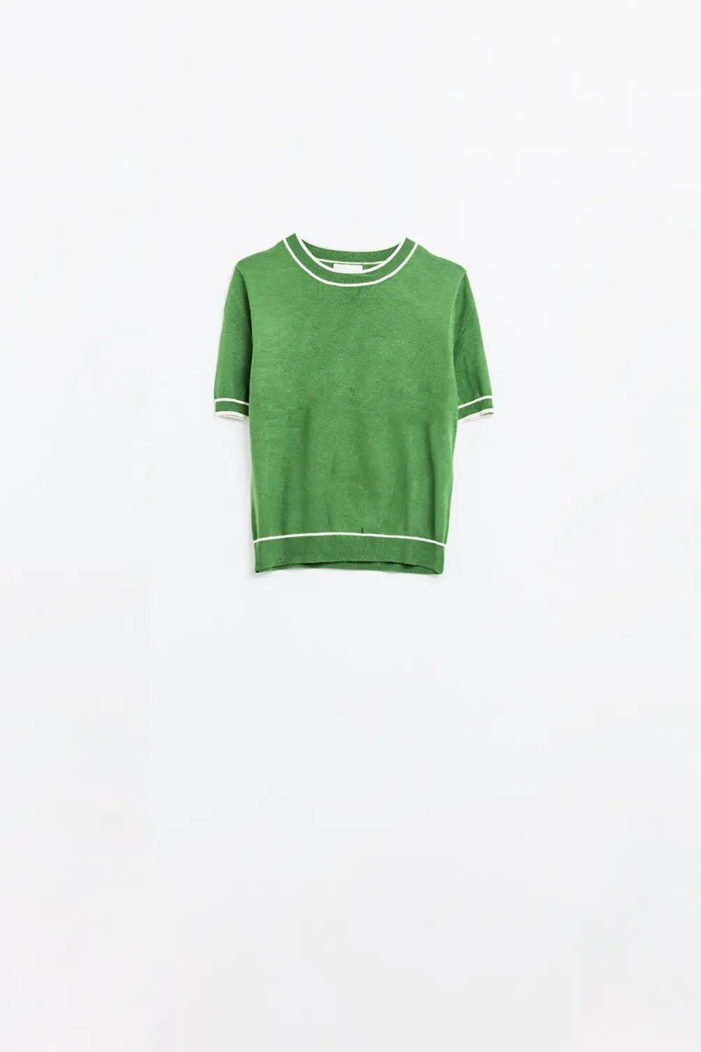 Green short sleeve sweater with white line detail - One Size / Green - Sweaters