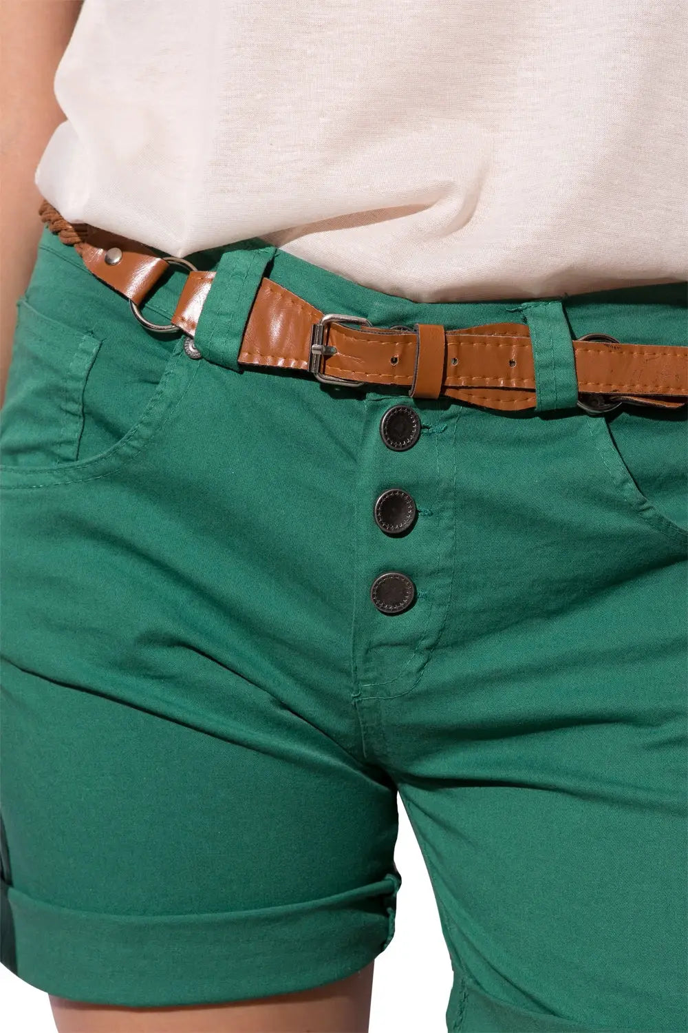 green shorts with visible buttons - Pants