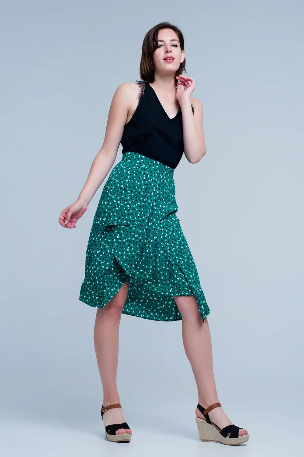 Green skirt with flower print - Skirts