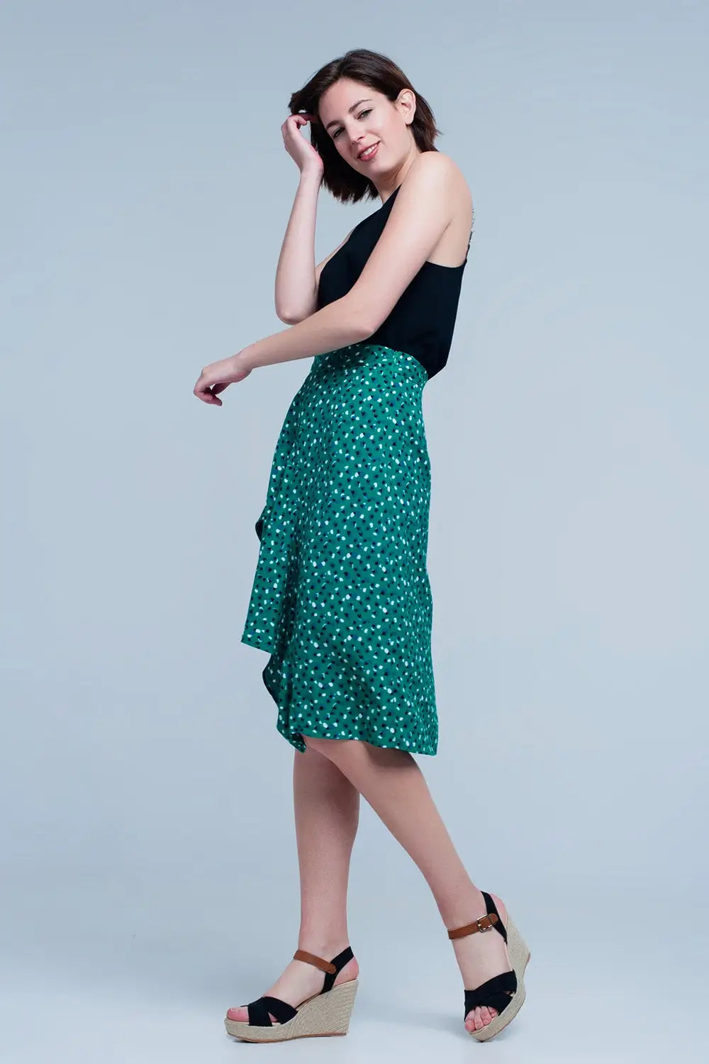 Green skirt with flower print - Skirts