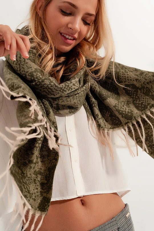Green snake print scarf with bangs - One Size / Green - Scarves & Hats
